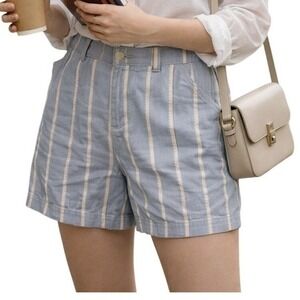 Madison Woman Striped High Waisted Shorts Blue Cream Black Size 16